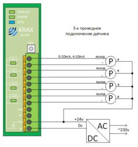 Модуль аналогового ввода krax AI-455. 
4-х канальный 4-20мА, 